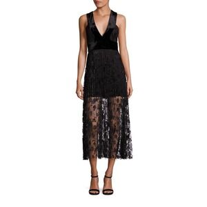 A.L.C. Lola Black Lace Velvet Trim Racerback Maxi Dress Silk Lining Sleeveless 8